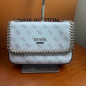 Guess White Crossbody Bag with Chain Trim